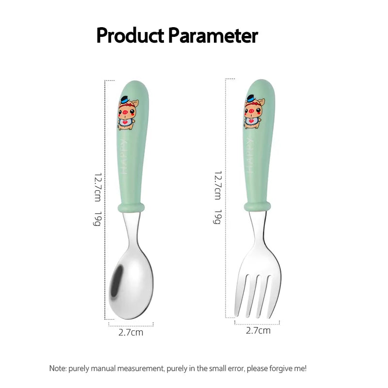 Durable stainless steel fork and spoon for toddlers, ideal for promoting self-feeding skills