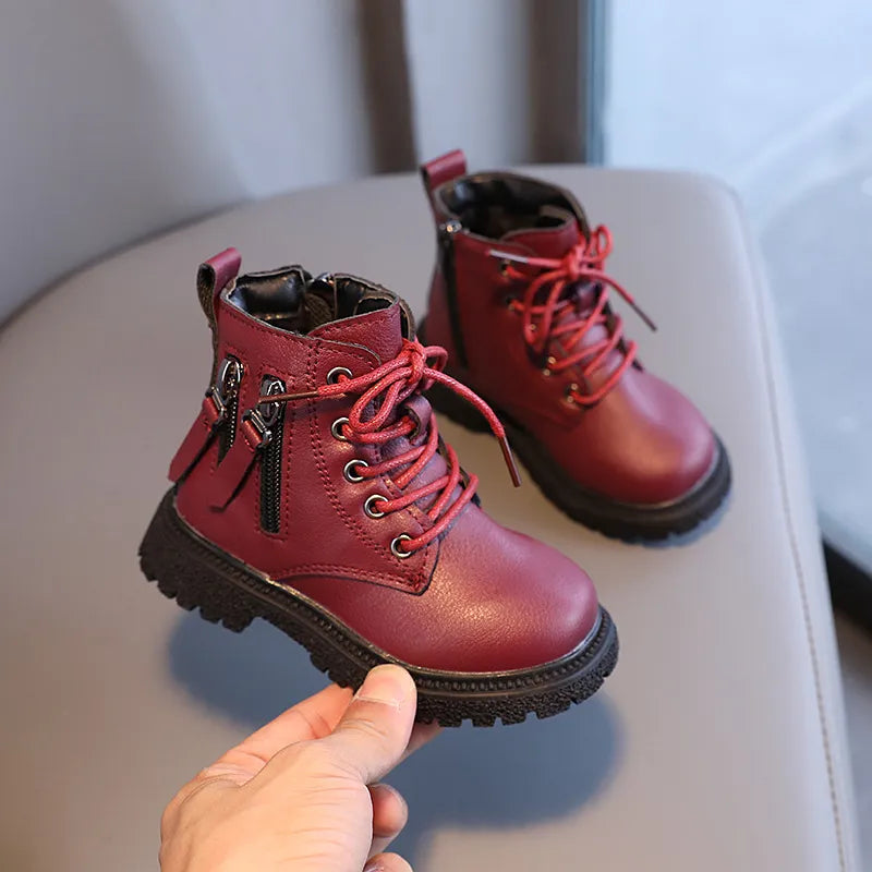 Unisex grey kids' winter ankle boots, waterproof, durable, with convenient zipper