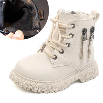 Kids fashion: vibrant red waterproof ankle boots with zipper, cold weather footwear