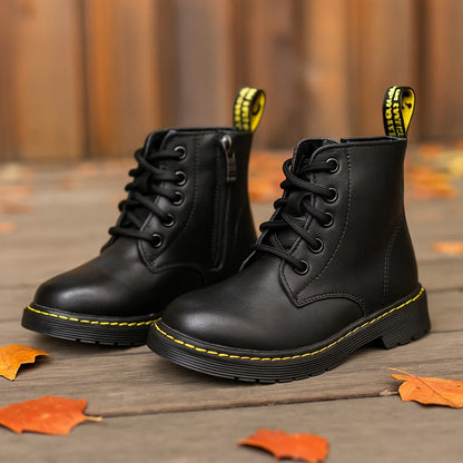Kids non-slip outdoor footwear: waterproof combat boots for children with warm insulation and side zip