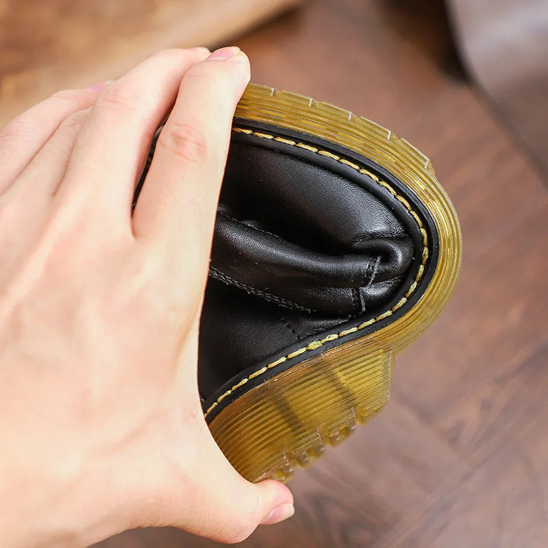 Children's winter boots: black waterproof combat style with faux leather and easy side zipper closure