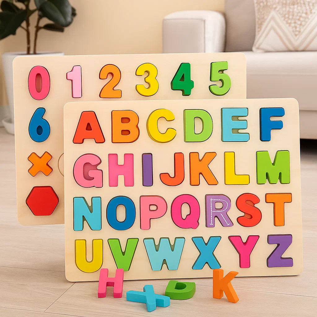 Children's Wooden Alphabet Puzzle Board, educational learning toy for kids, Montessori inspired