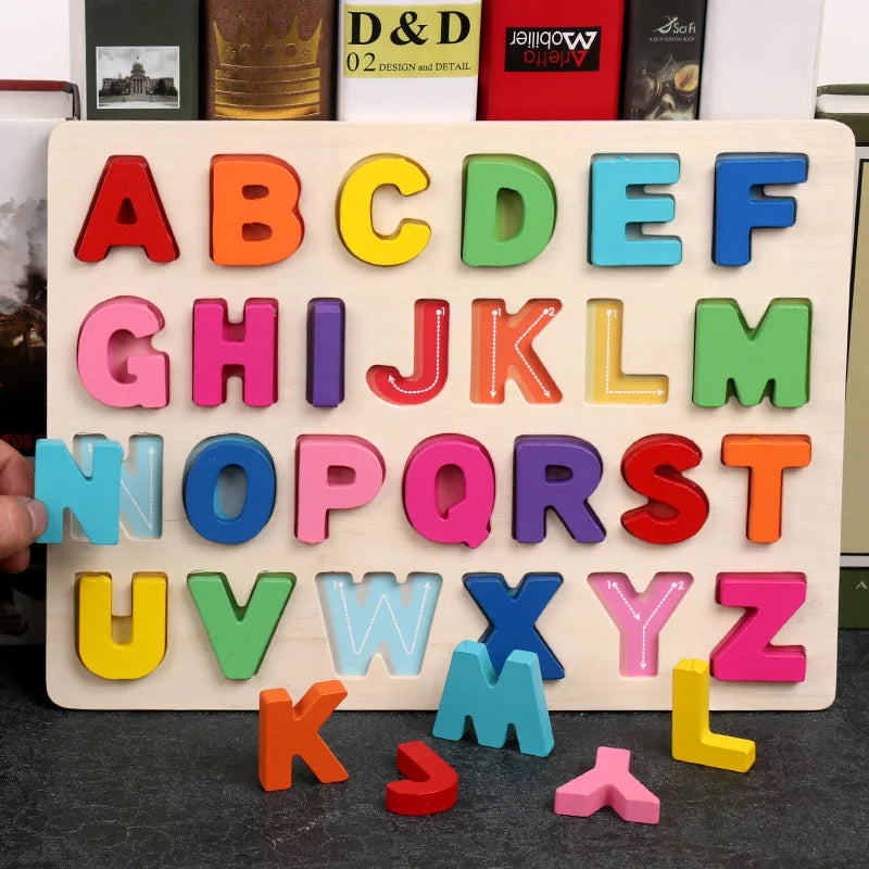 Child's wooden educational puzzle game, ideal for early childhood development and learning