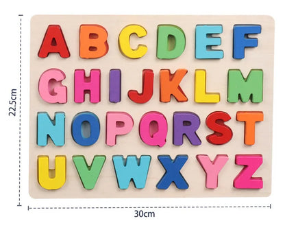 Kids' wooden learning board, combining alphabet, numbers, and shape recognition in one toy