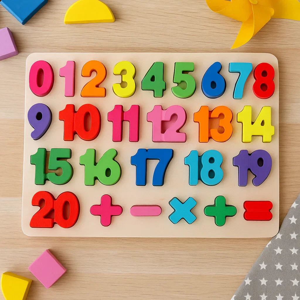 Wooden Number Puzzle Board, vibrant colors, educational toy for young children, learning numbers