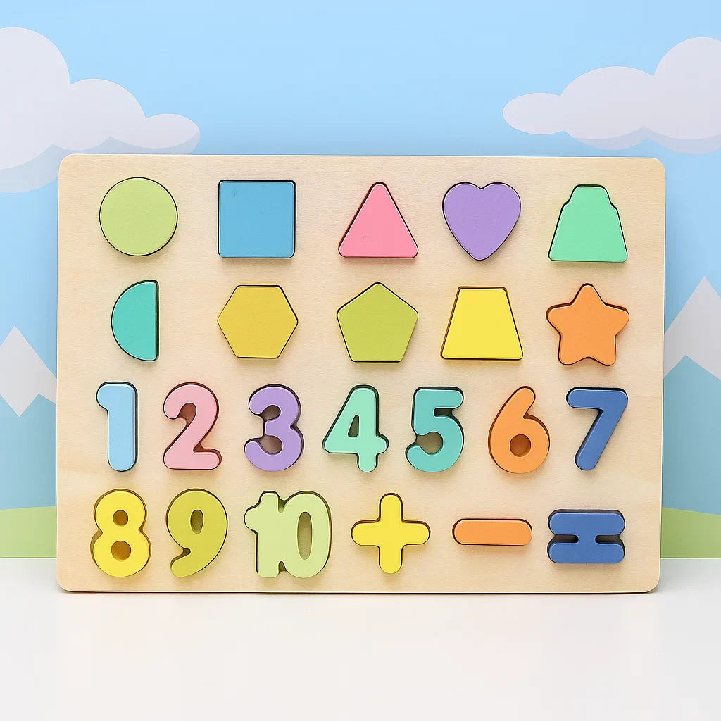 Kids' educational wooden puzzle board with alphabets and numbers, early learning toy