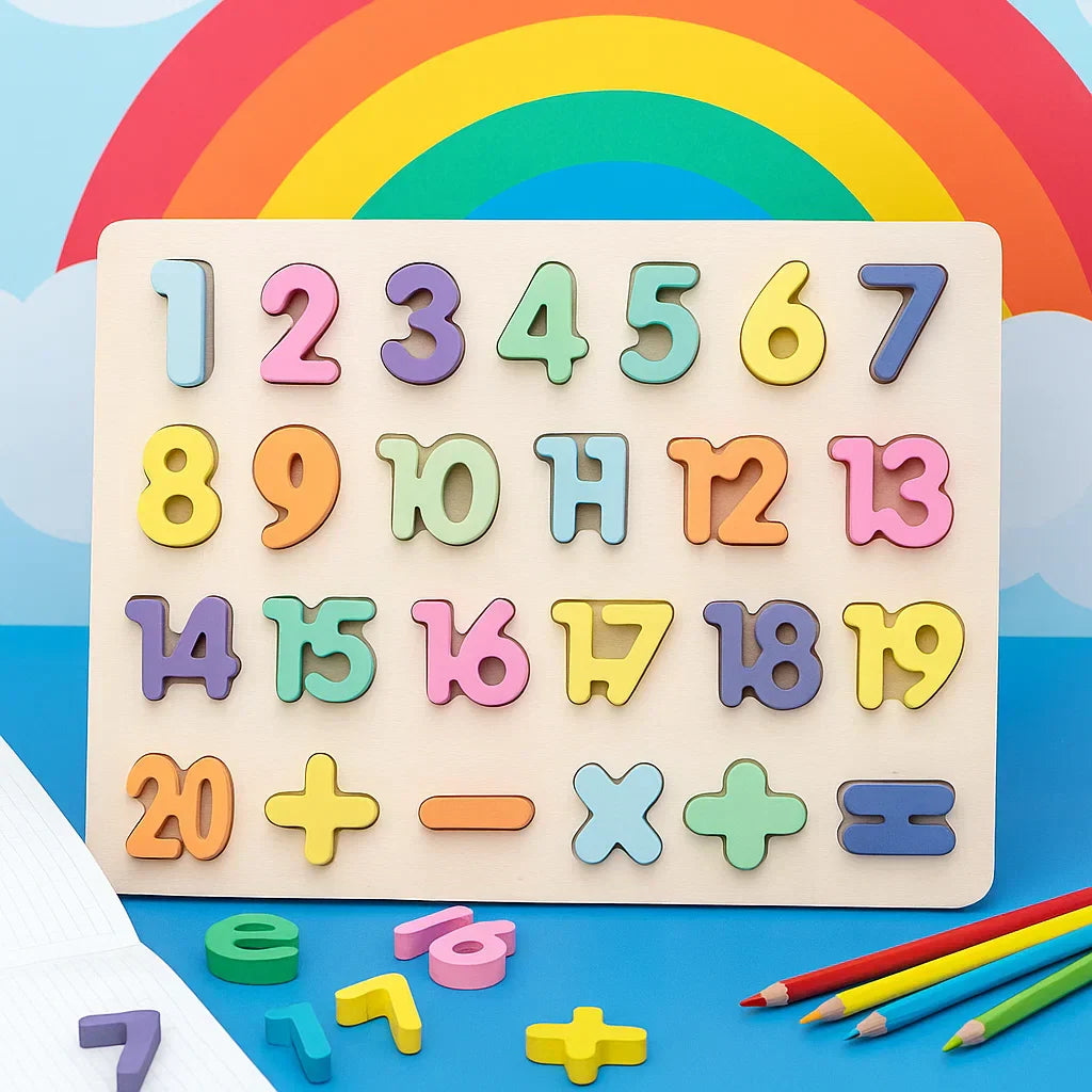 Wooden learning puzzle for children, featuring letters and numbers, Montessori educational toy