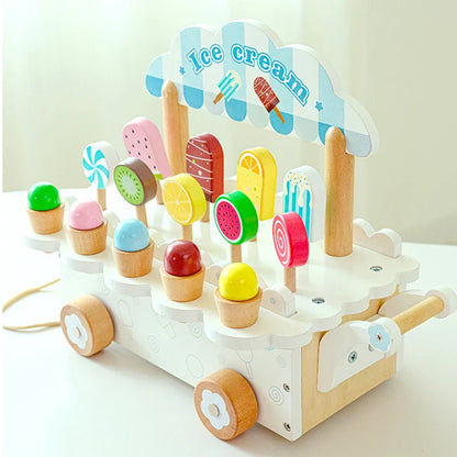 Kids wooden ice cream truck toy, an educational play set for imaginative play