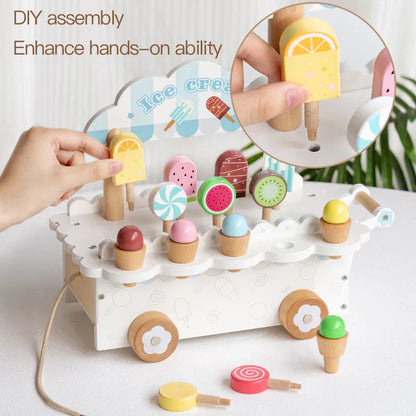 Wooden ice cream truck toy, perfect for kids' role play and learning activities
