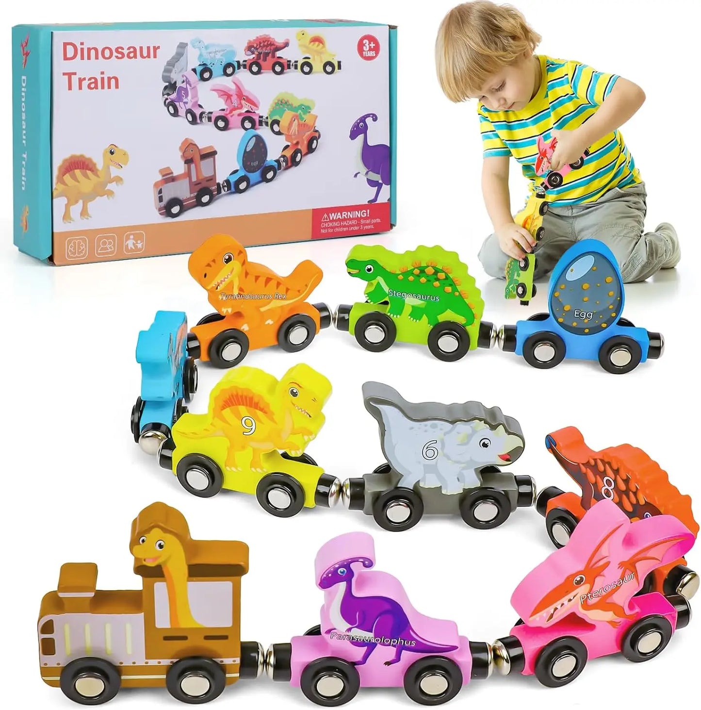 Kids learning through play with a wooden magnetic train set, enhancing cognitive and fine motor skills