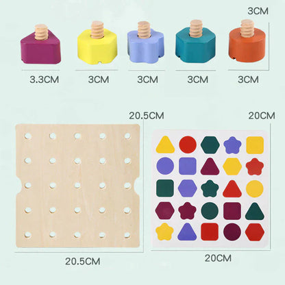 Montessori wooden screw board puzzle, kids activity for shape recognition & learning toy
