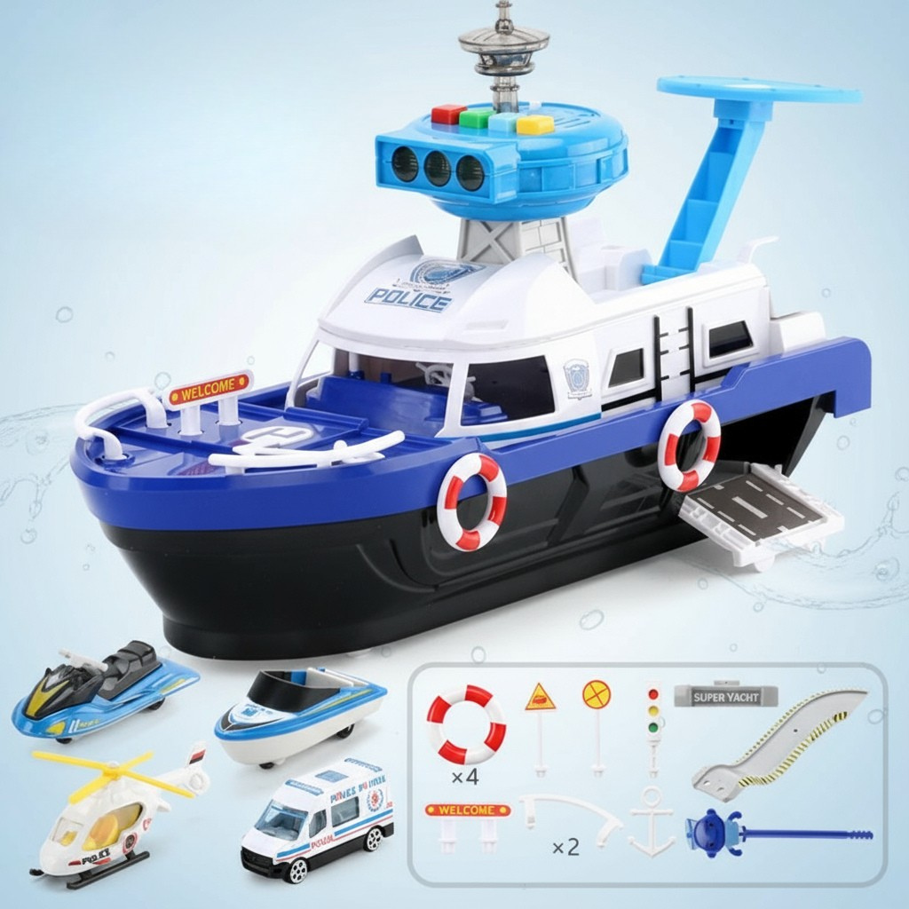 Educational play vehicle: musical toy boat with interactive buttons for toddlers