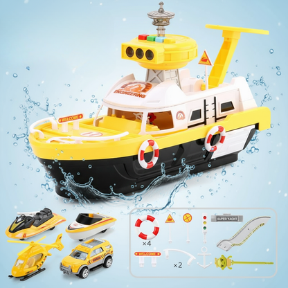 Vibrant children's toy boat, a musical play vehicle with captivating lights and sounds