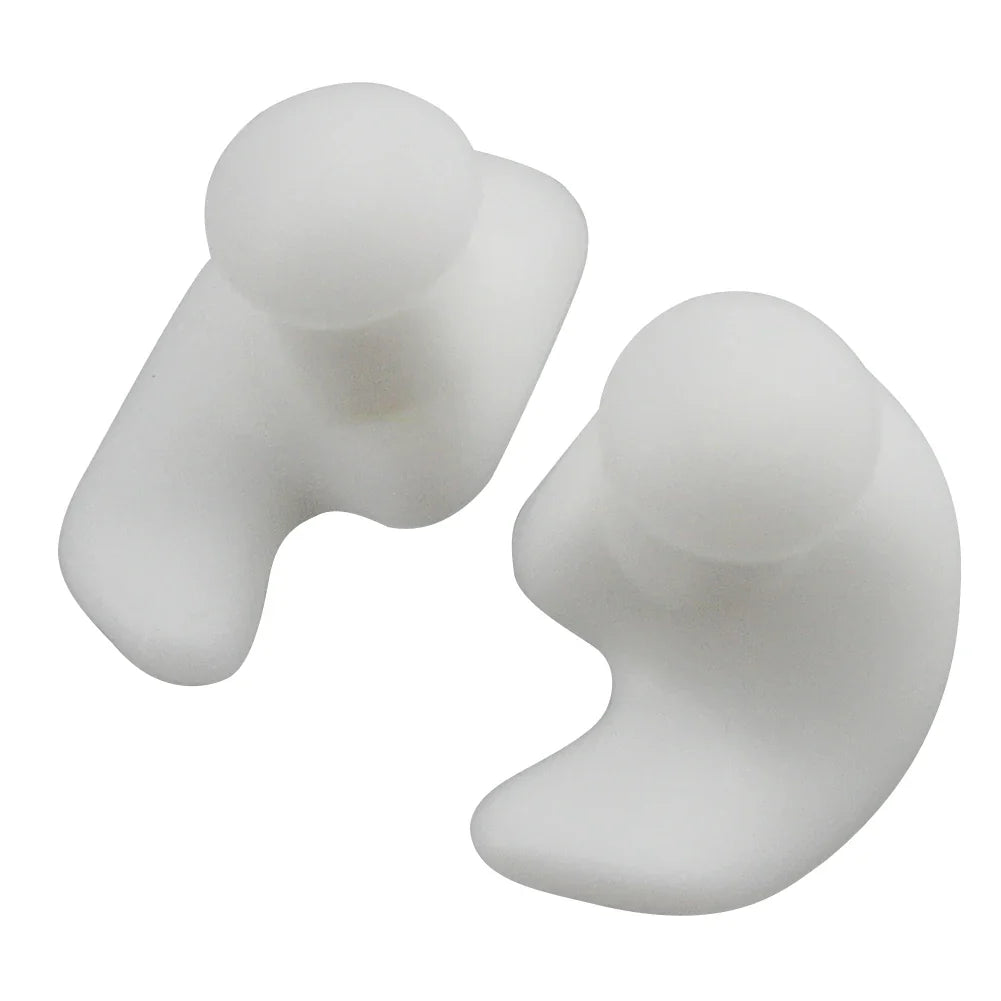 Compact travel case containing reusable silicone earplugs for children's swimming safety