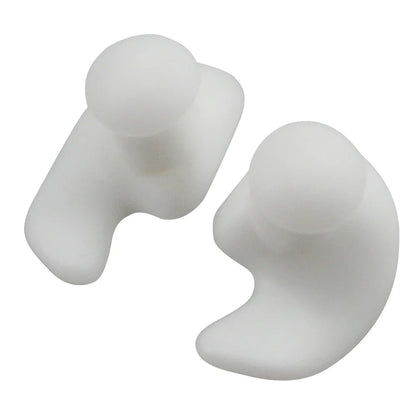 Compact travel case containing reusable silicone earplugs for children's swimming safety