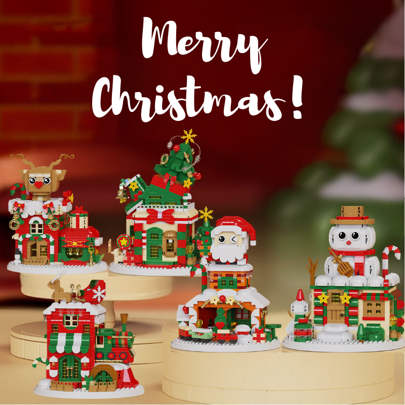 Christmas Building Blocks set with festive Santa, reindeer, and snowman figures for holiday decor