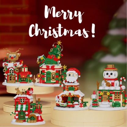 Christmas Building Blocks set with festive Santa, reindeer, and snowman figures for holiday decor