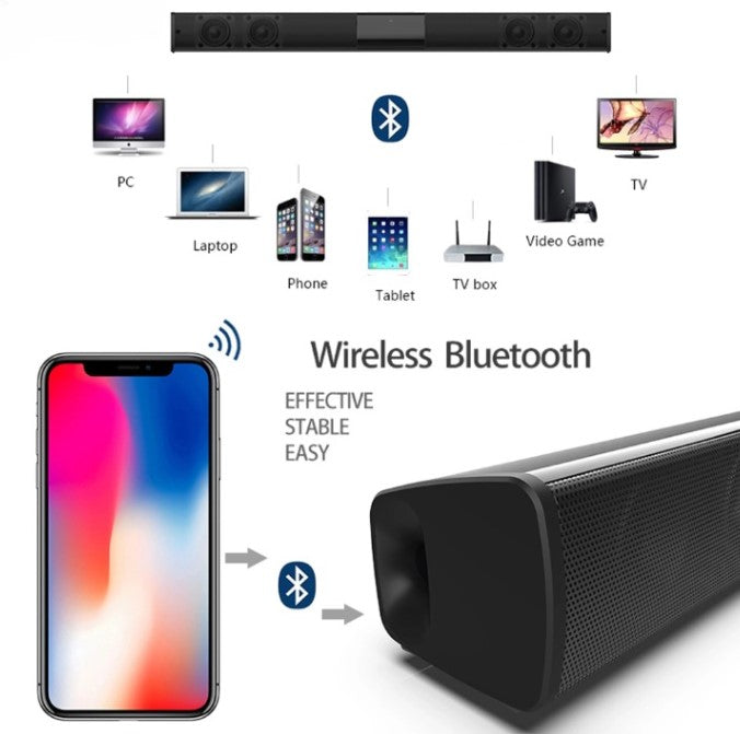Versatile CineWave wireless Bluetooth speaker system with built-in FM radio & USB input for music playback.