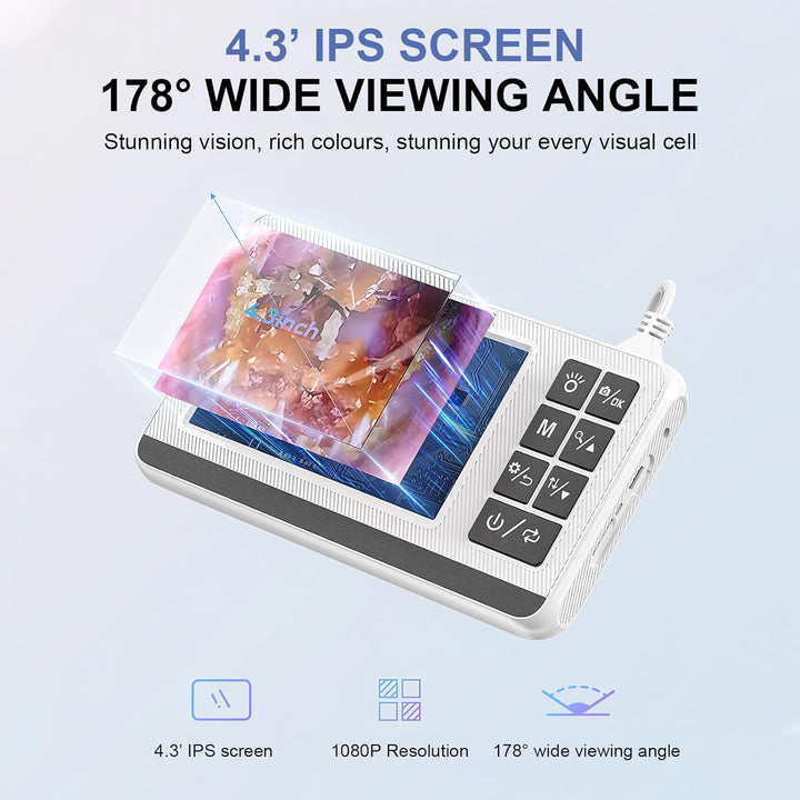 Digital ear camera otoscope, 3.9mm HD camera & 4.3" screen, for precise ear wax removal & viewing.