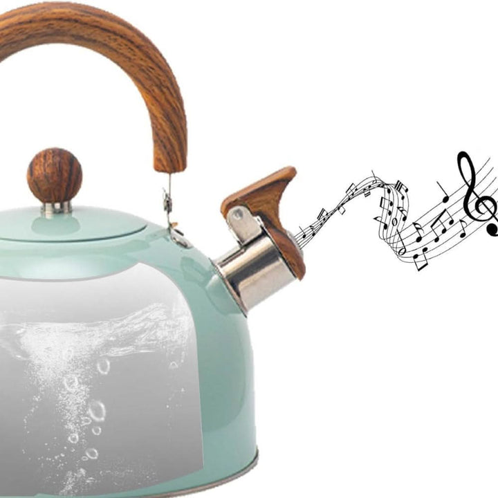 Elegant 3-quart whistling kettle for brewing hot tea and coffee. A stylish and durable modern kitchen essential.