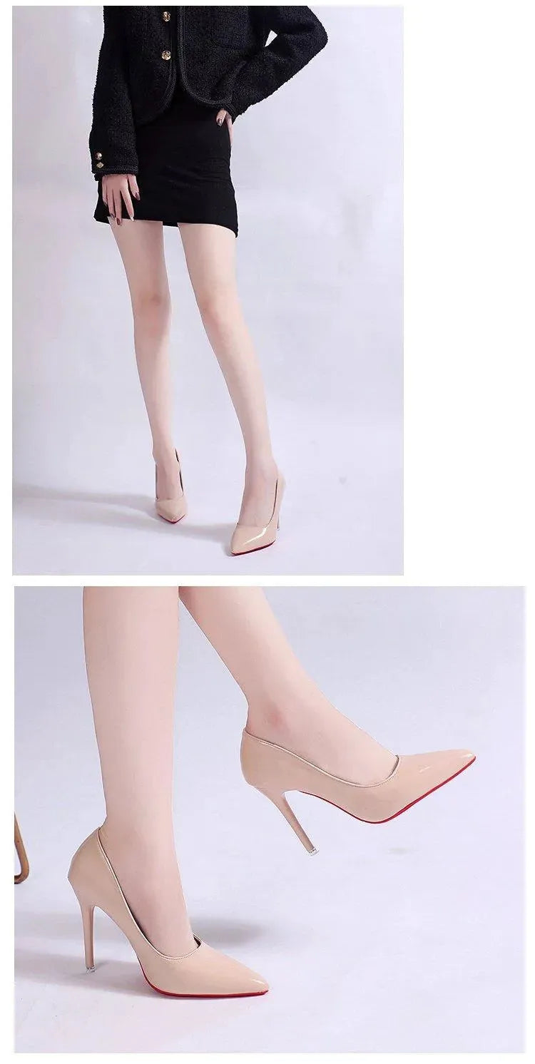Versatile black elegant stiletto pumps. Classic pointed toe high heels for women.