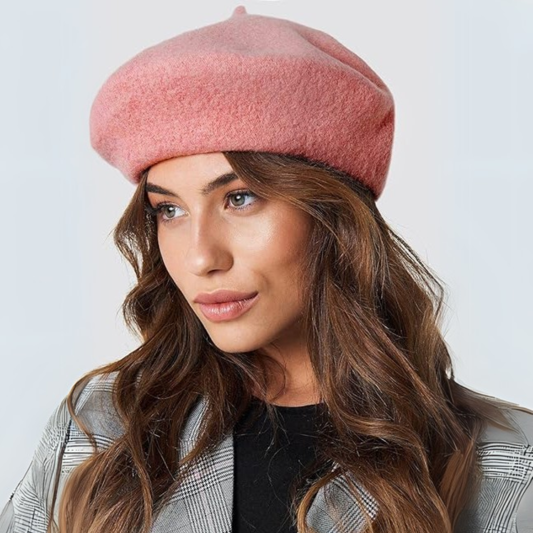 Classic black French beret for women, a quintessential stylish headwear accessory.