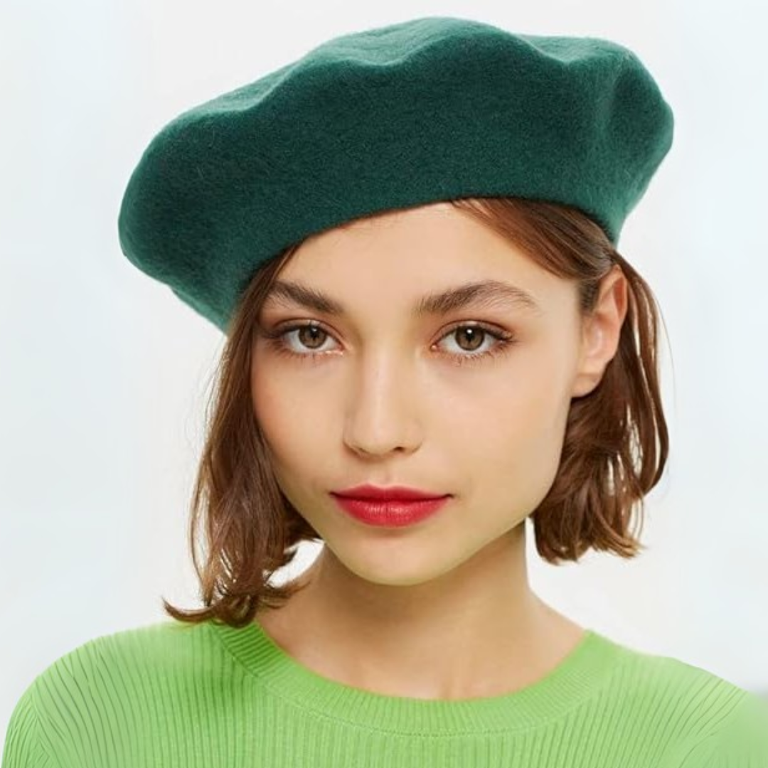 Red women's beret hat, a bold French style classic accessory for ladies.
