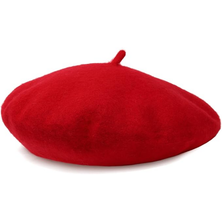 Stylish red women's beret, a vibrant classic French accessory for ladies headwear.