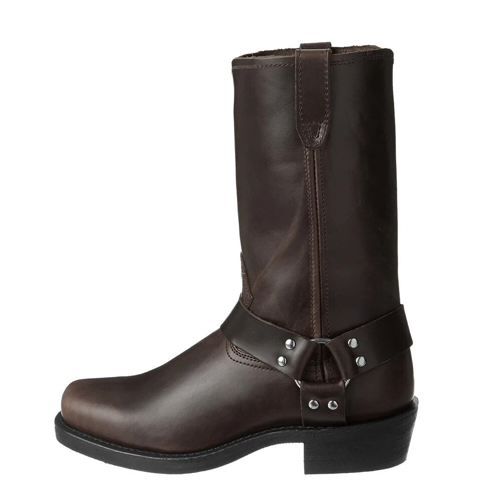 Rugged men's black cowboy boots for a classic western look. Durable and stylish all-season footwear.