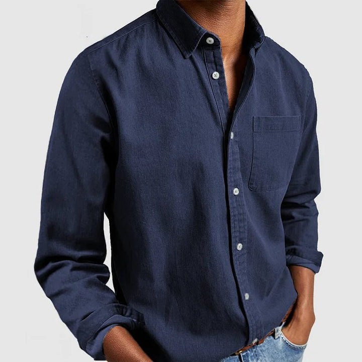 Men's long sleeve denim-style button-down shirt, perfect for casual fashion & everyday style.