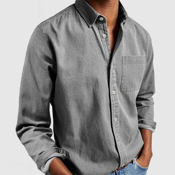 Everyday men's long sleeve denim-style button shirt, ideal for casual wear & classic fashion.