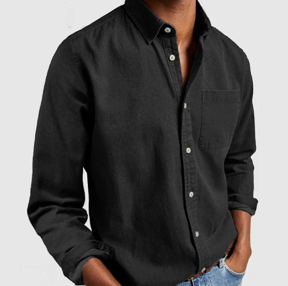 Men's casual denim-style button shirt, a classic long sleeve top for versatile everyday fashion.