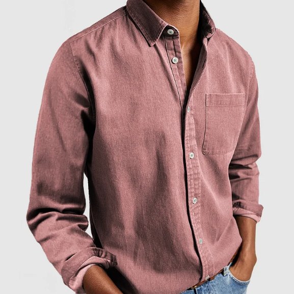 Men's long sleeve denim-style button-down top, classic casual wear for versatile men's fashion.