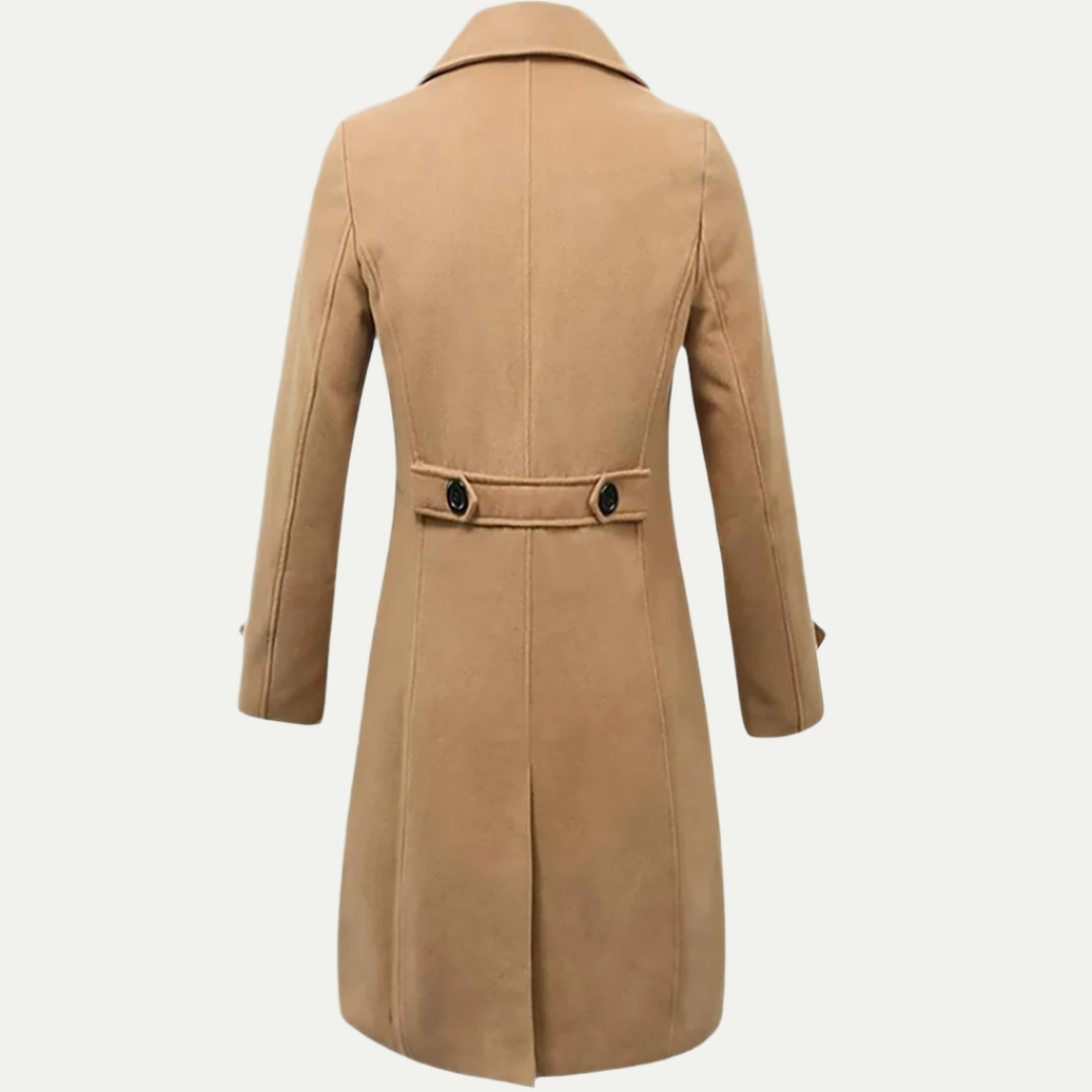 Stylish men's outerwear: a classic double-breasted trench coat in a longline fit, ideal for formal & autumn fashion.