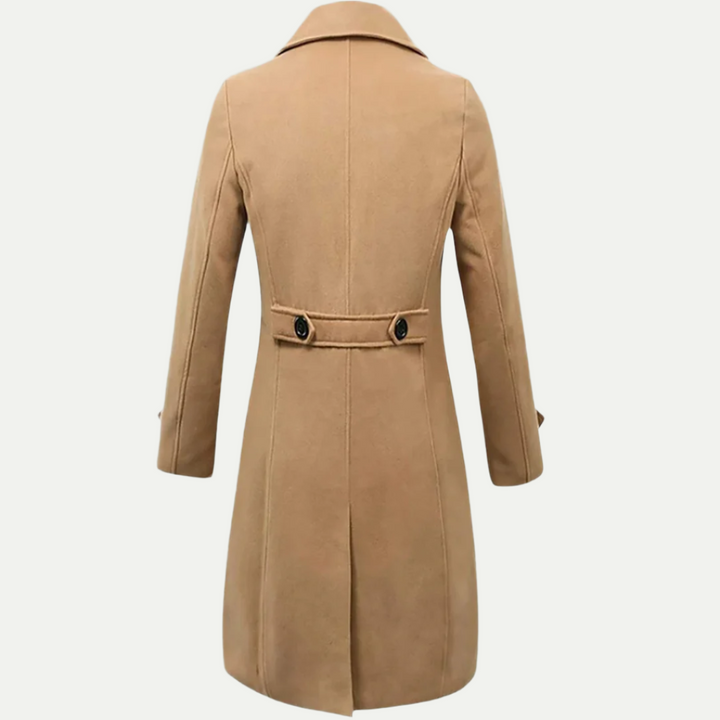 Stylish men's outerwear: a classic double-breasted trench coat in a longline fit, ideal for formal & autumn fashion.