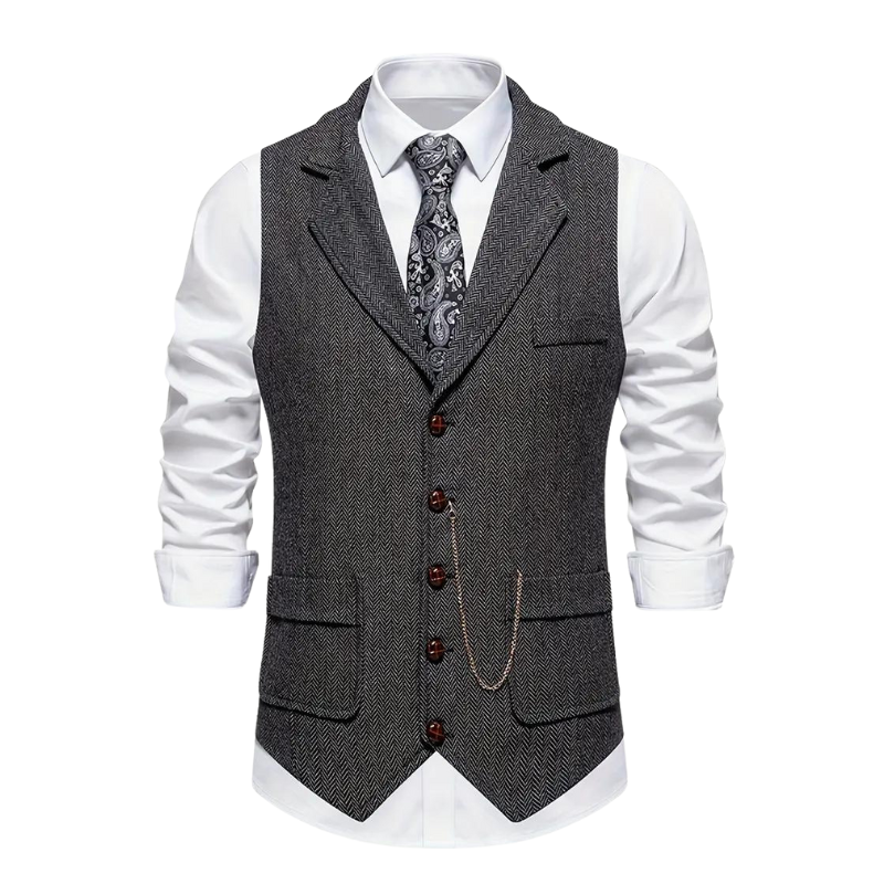 Elegant men's herringbone vest, ideal for formal wear, business casual, and sophisticated events.