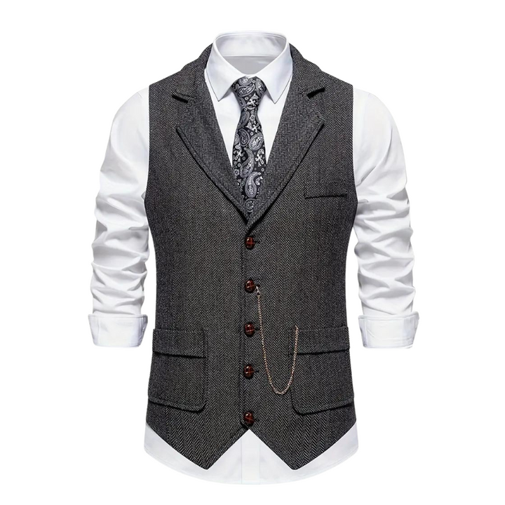 Elegant men's herringbone vest, ideal for formal wear, business casual, and sophisticated events.