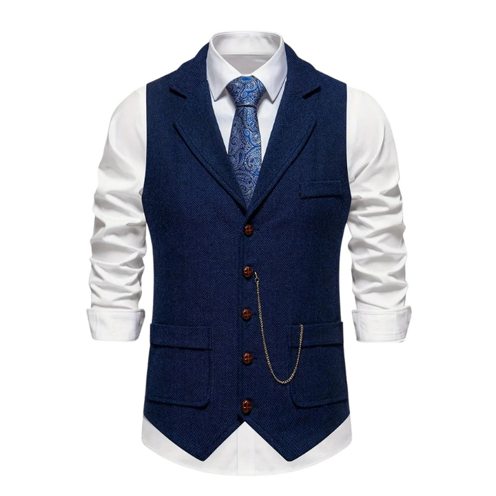 Vintage style men's herringbone waistcoat, perfect for a smart layered look and suit accessory.