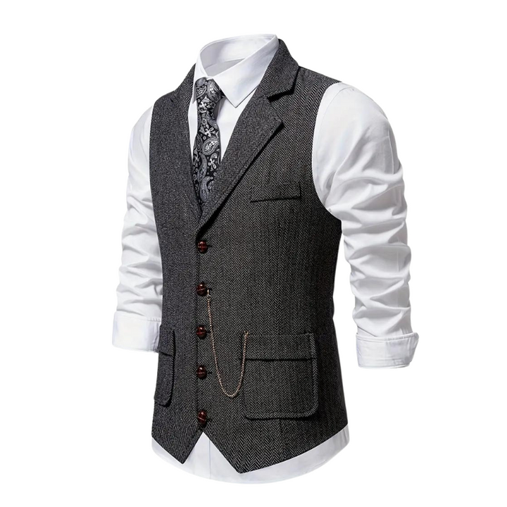 Refined men's herringbone waistcoat, adding a touch of classic elegance to any men's fashion ensemble.