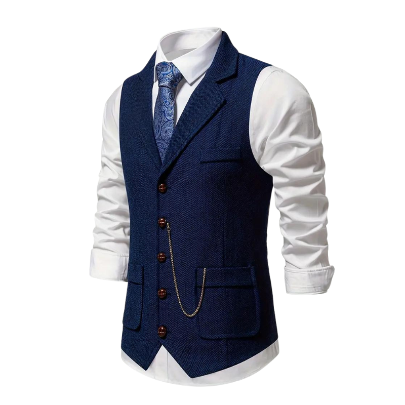 Stylish men's herringbone waistcoat for a casual chic look or sophisticated formal wear.