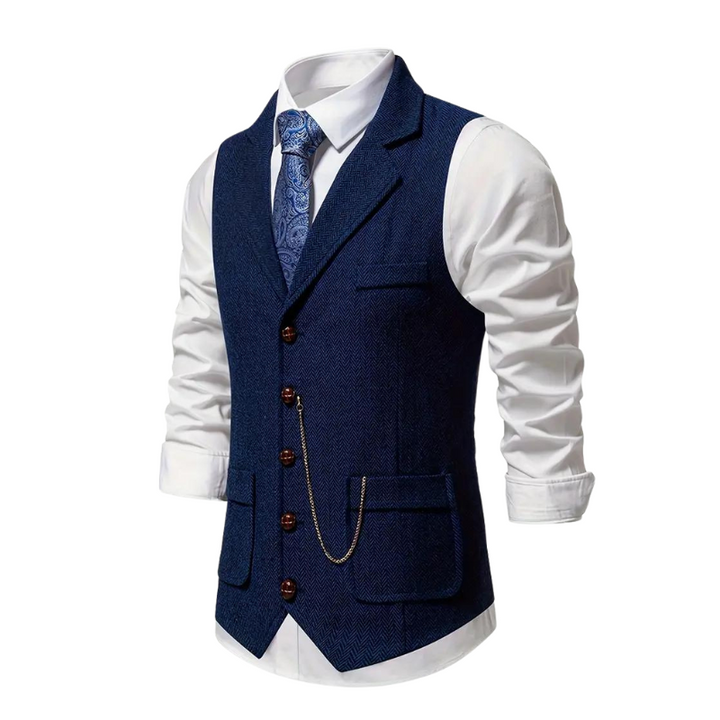 Stylish men's herringbone waistcoat for a casual chic look or sophisticated formal wear.