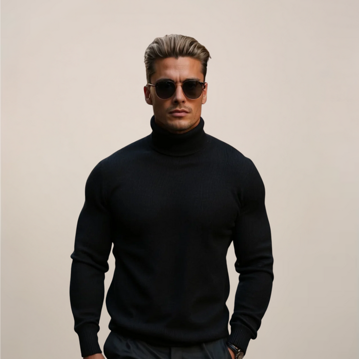 Classic men's long-sleeve turtleneck, perfect for versatile smart casual & business casual autumn/winter fashion.