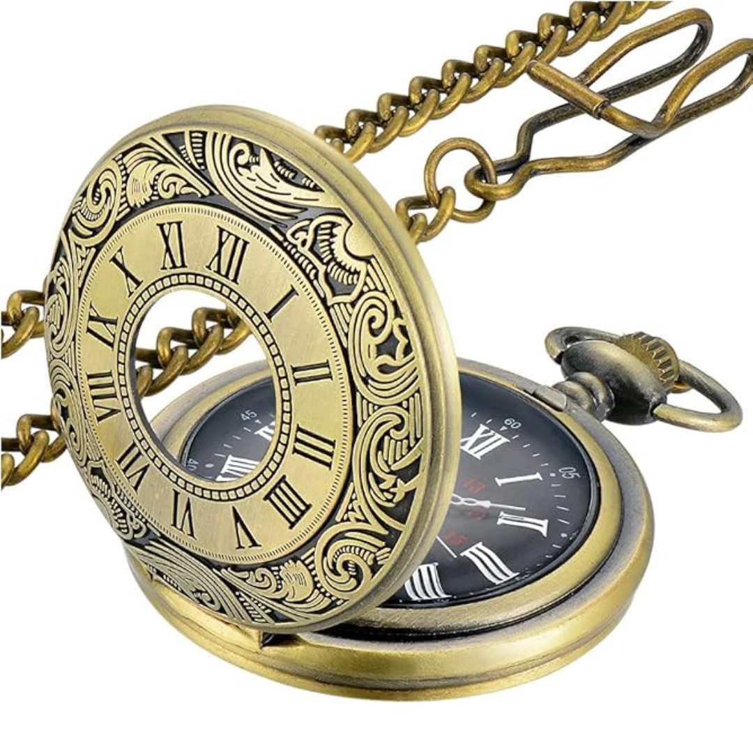 Classic Men's Roman Numeral Pocket Watch with Quartz movement, elegant vintage timepiece.