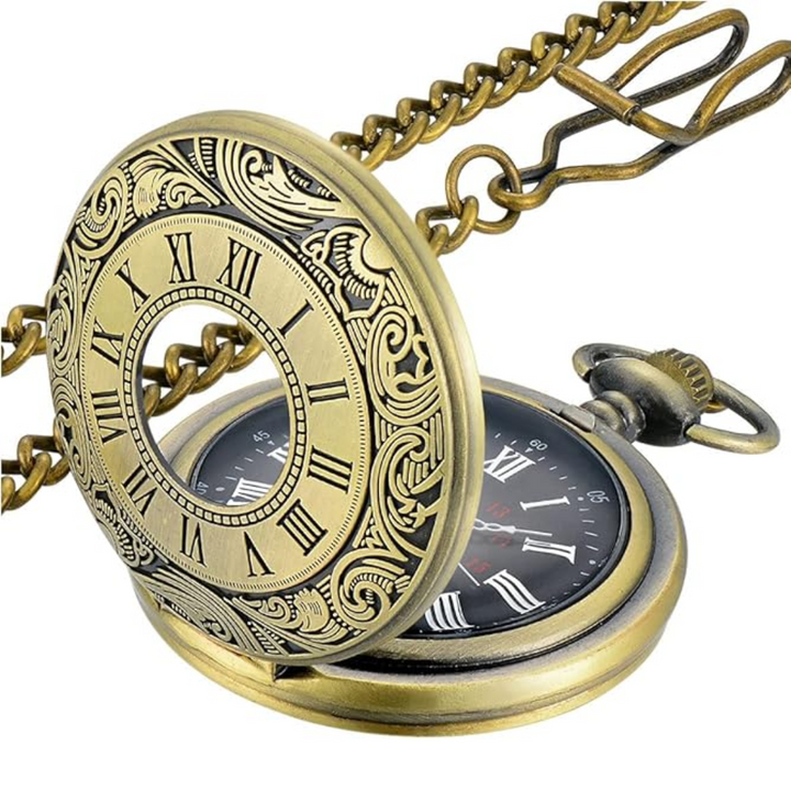 Classic Men's Roman Numeral Pocket Watch with Quartz movement, elegant vintage timepiece.