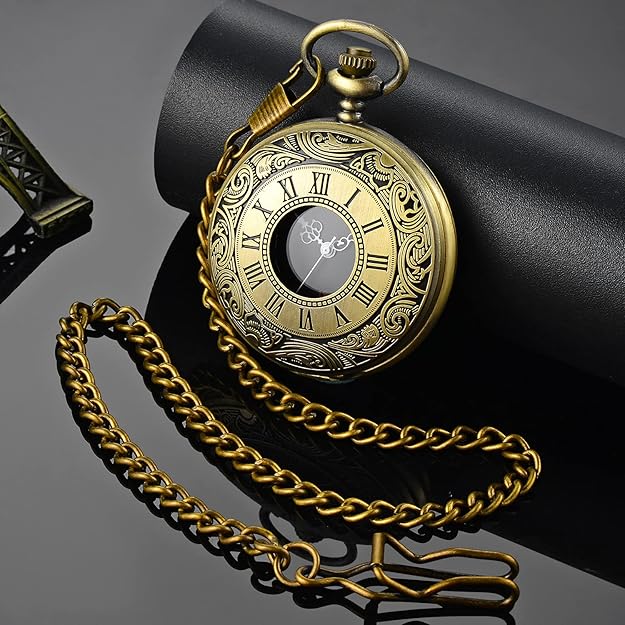 Elegant Men's Classic Roman Numeral Pocket Watch, quartz movement, ideal gift for him, vintage style.
