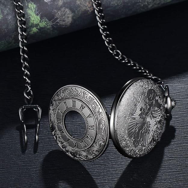 Gold Men's Roman Numeral Pocket Watch, classic quartz movement, chain included. Perfect gentleman's gift.