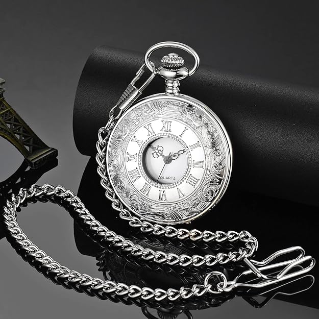Bronze vintage Men's Roman Numeral Pocket Watch, classic quartz movement, stylish gentleman's accessory.