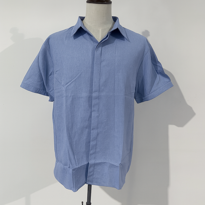 Classic short-sleeve collared shirt for men. A versatile button-down for smart casual summer days.