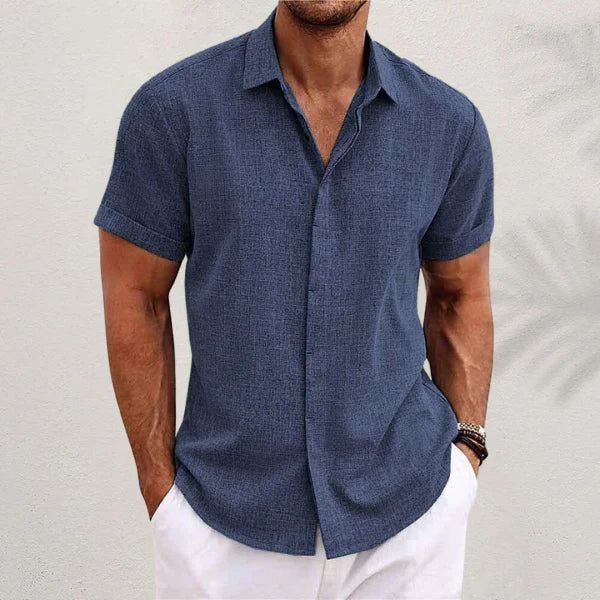 Smart casual men's collared shirt, short sleeve. Versatile for daily wear & summer outfits.