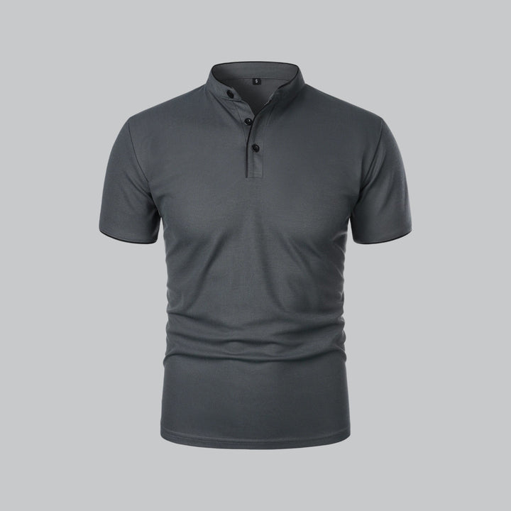 Men's casual button collar polo shirt, classic fit, ideal for versatile everyday styling.